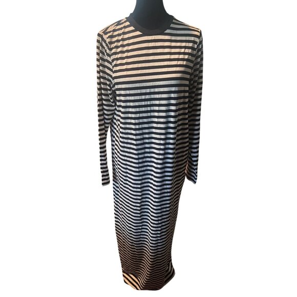 ASOS DESIGN long sleeve maxi t-shirt dress in black and white stripe sz 4 - Picture 1 of 7